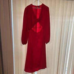 SHEIN Red V-Neck Long Sleeve Cocktail Dress